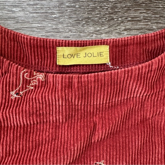 Eclectic Embroidered Kangaroo Corduroy Top in Burnt Orange - Picture 3 of 5